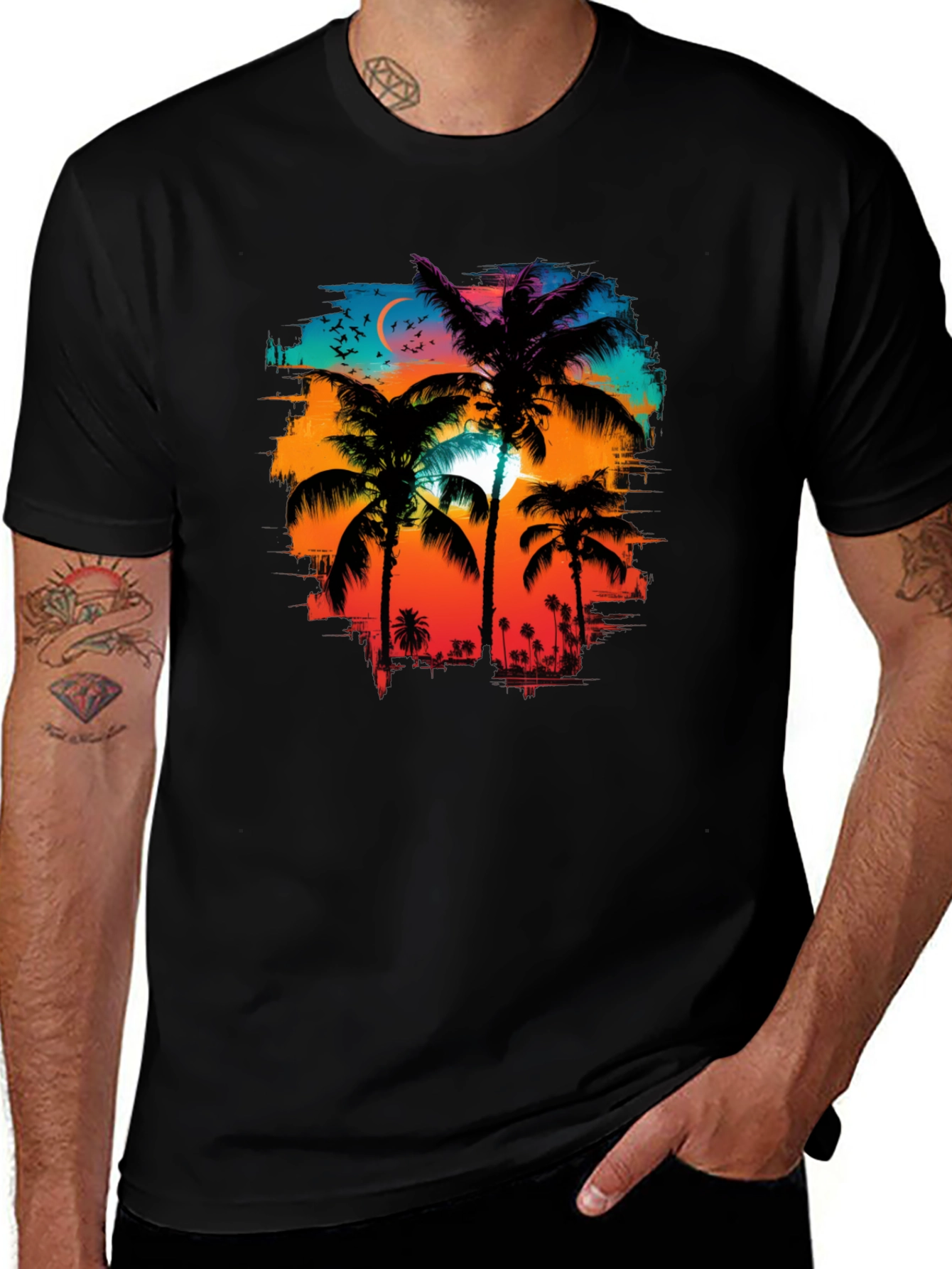 Palm Sunset Graphic Tee - Tropical Style