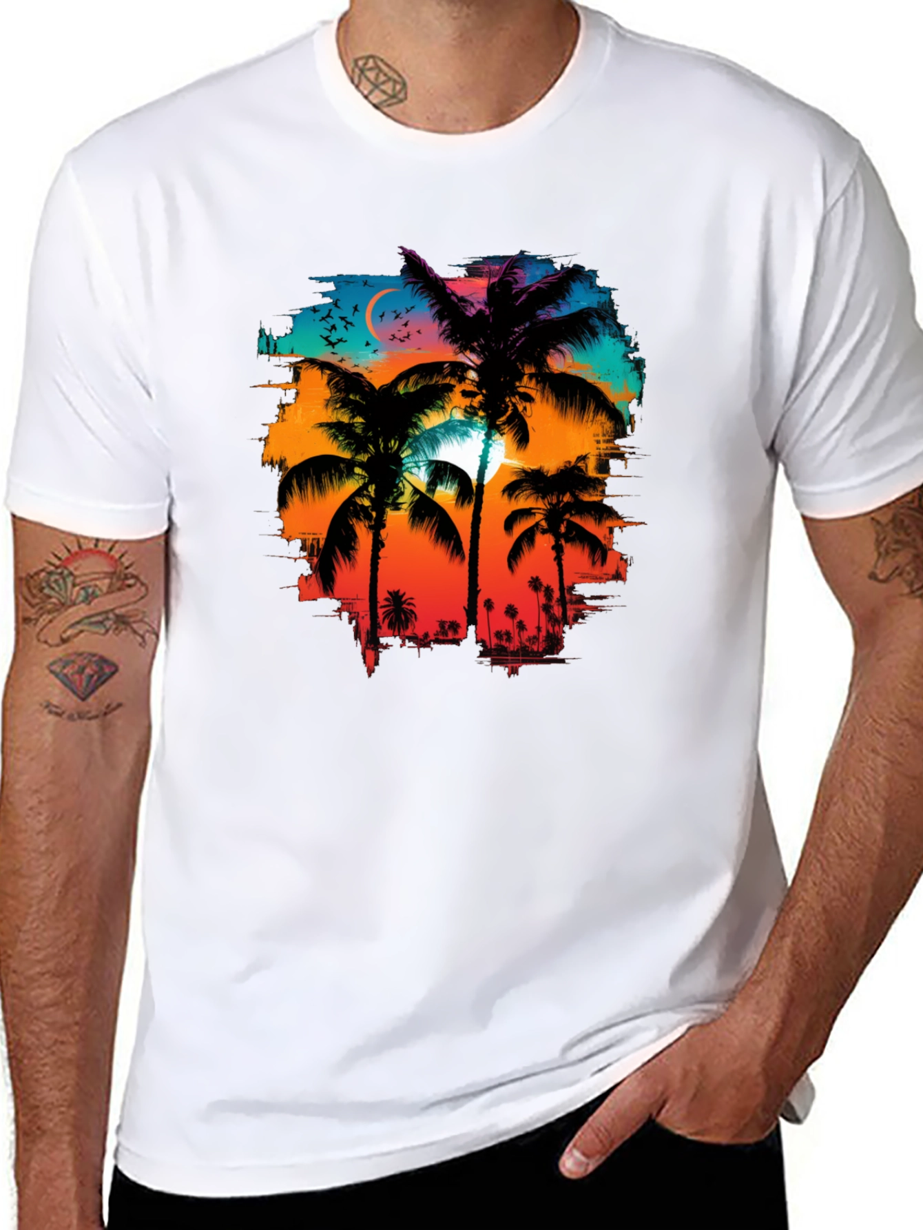 Palm Sunset Graphic Tee - Tropical Style
