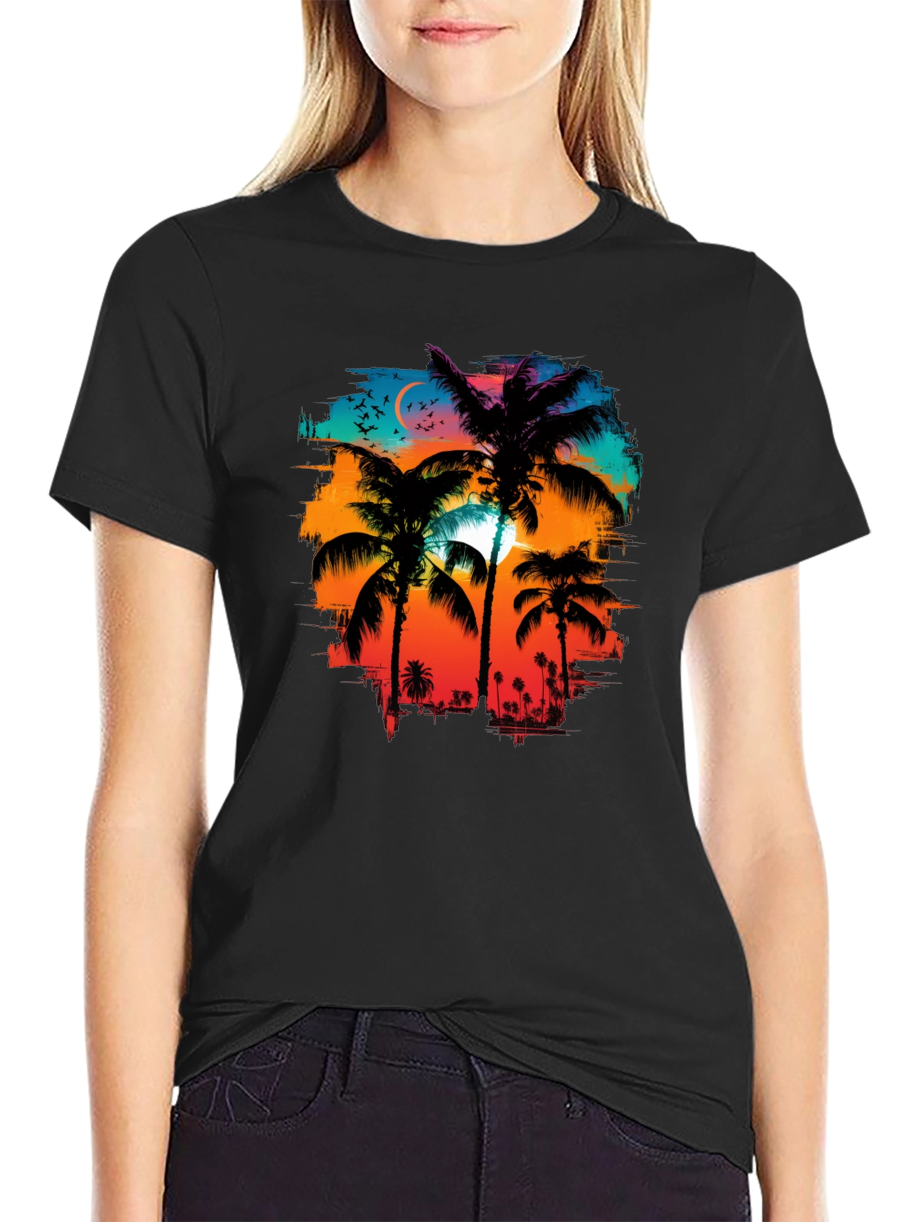 Palm Sunset Graphic Tee - Tropical Style