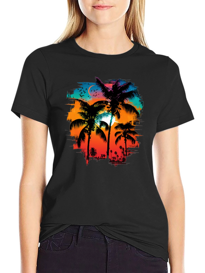 Palm Sunset Graphic Tee - Tropical Style