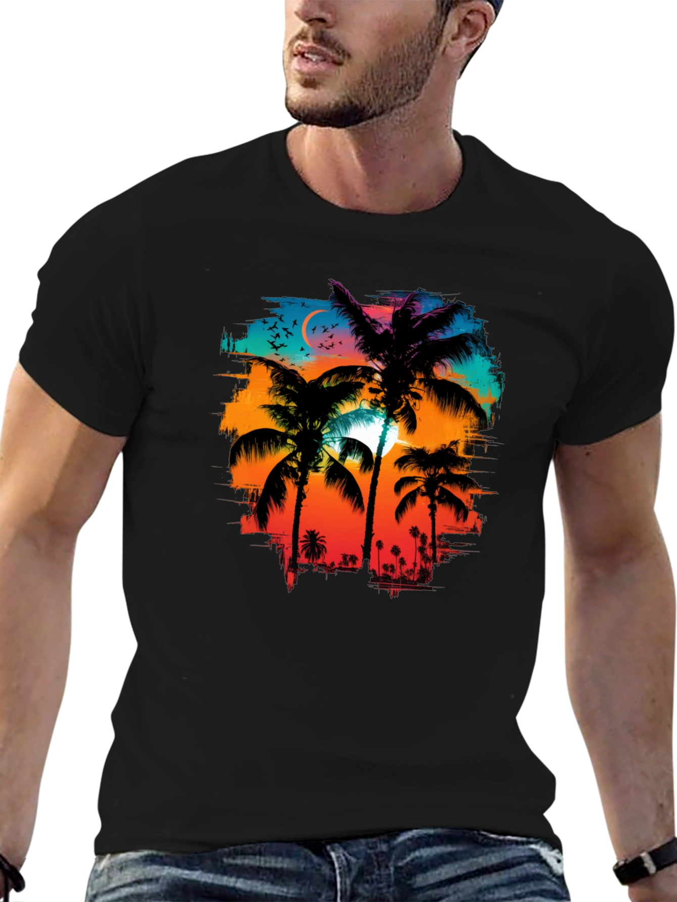 Palm Sunset Graphic Tee - Tropical Style