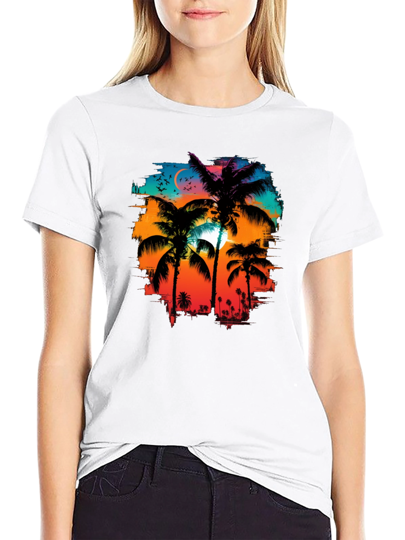 Palm Sunset Graphic Tee - Tropical Style