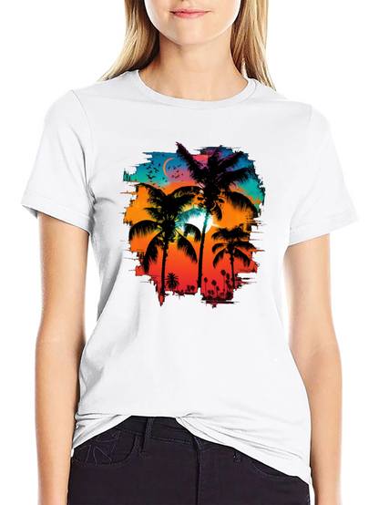 Palm Sunset Graphic Tee - Tropical Style