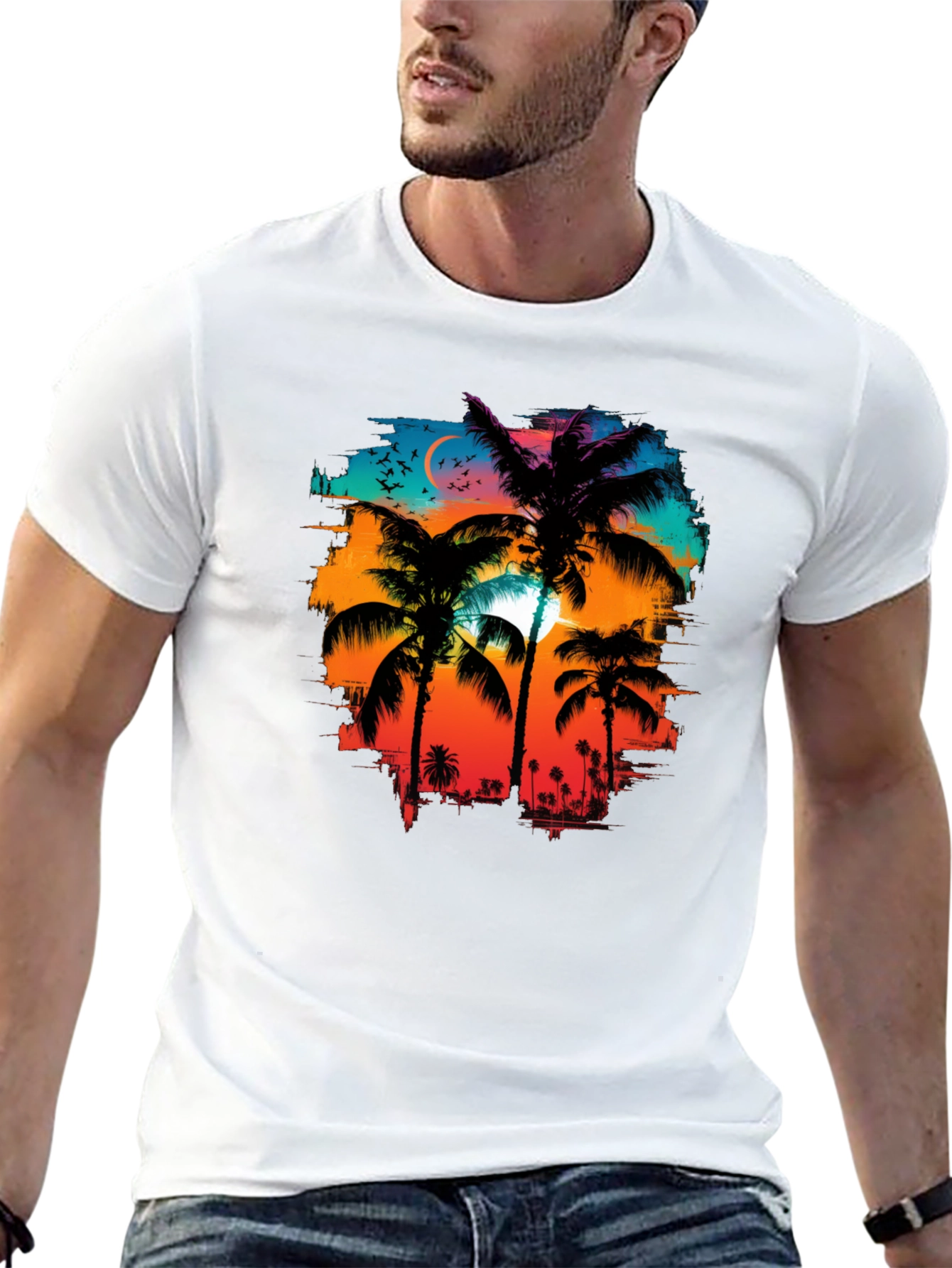 Palm Sunset Graphic Tee - Tropical Style
