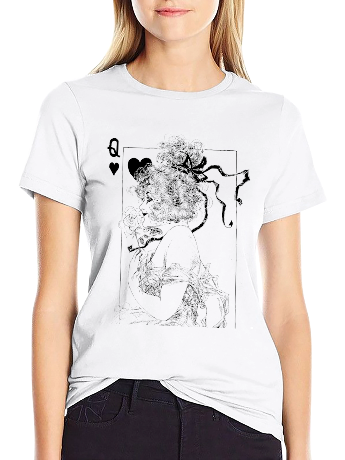 Queen of Hearts Playing Card Graphic T-Shirt