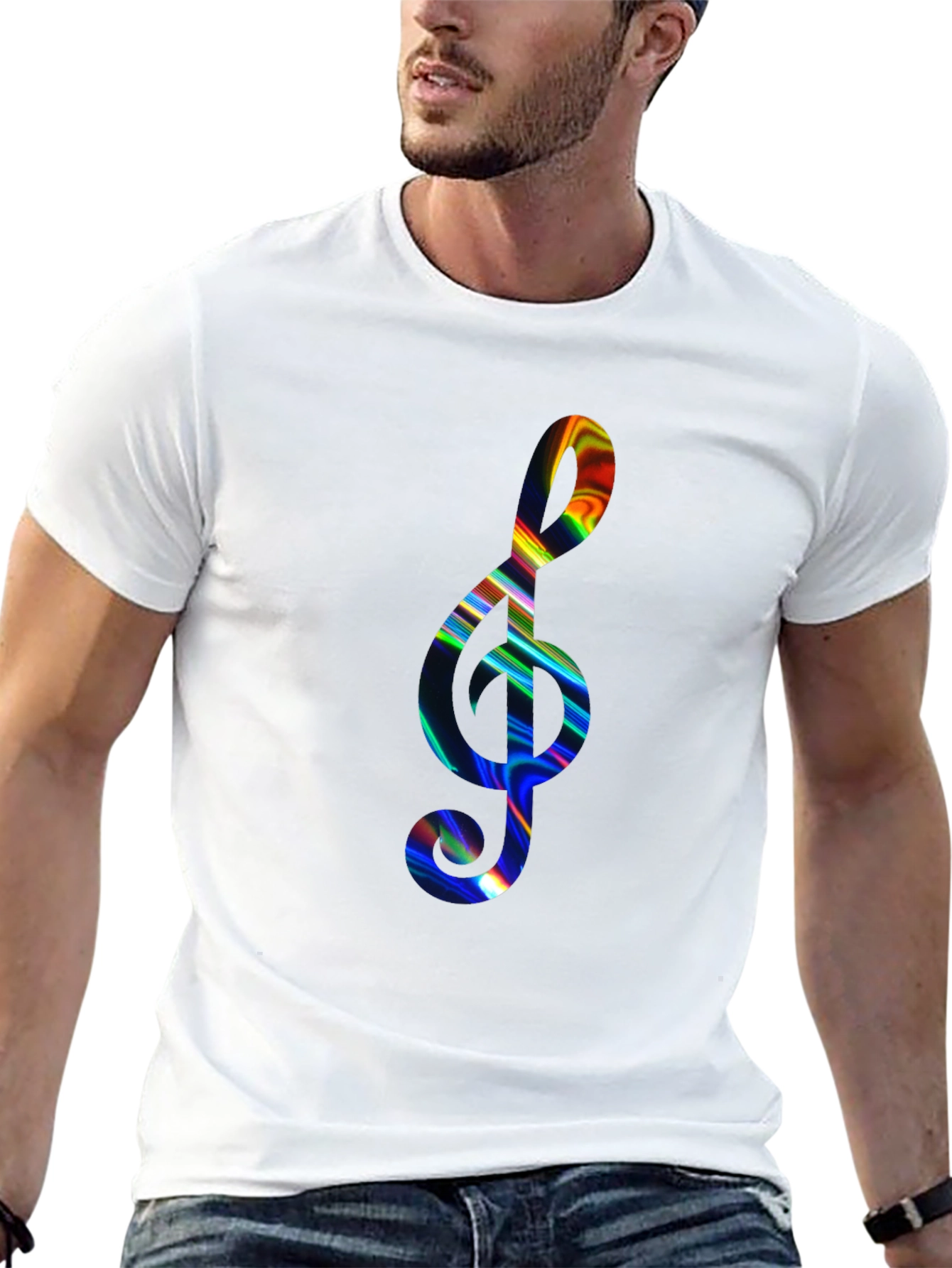 Rainbow Treble Clef Black T-Shirt