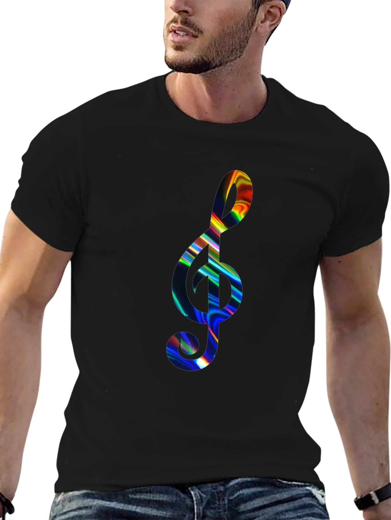 Rainbow Treble Clef Black T-Shirt