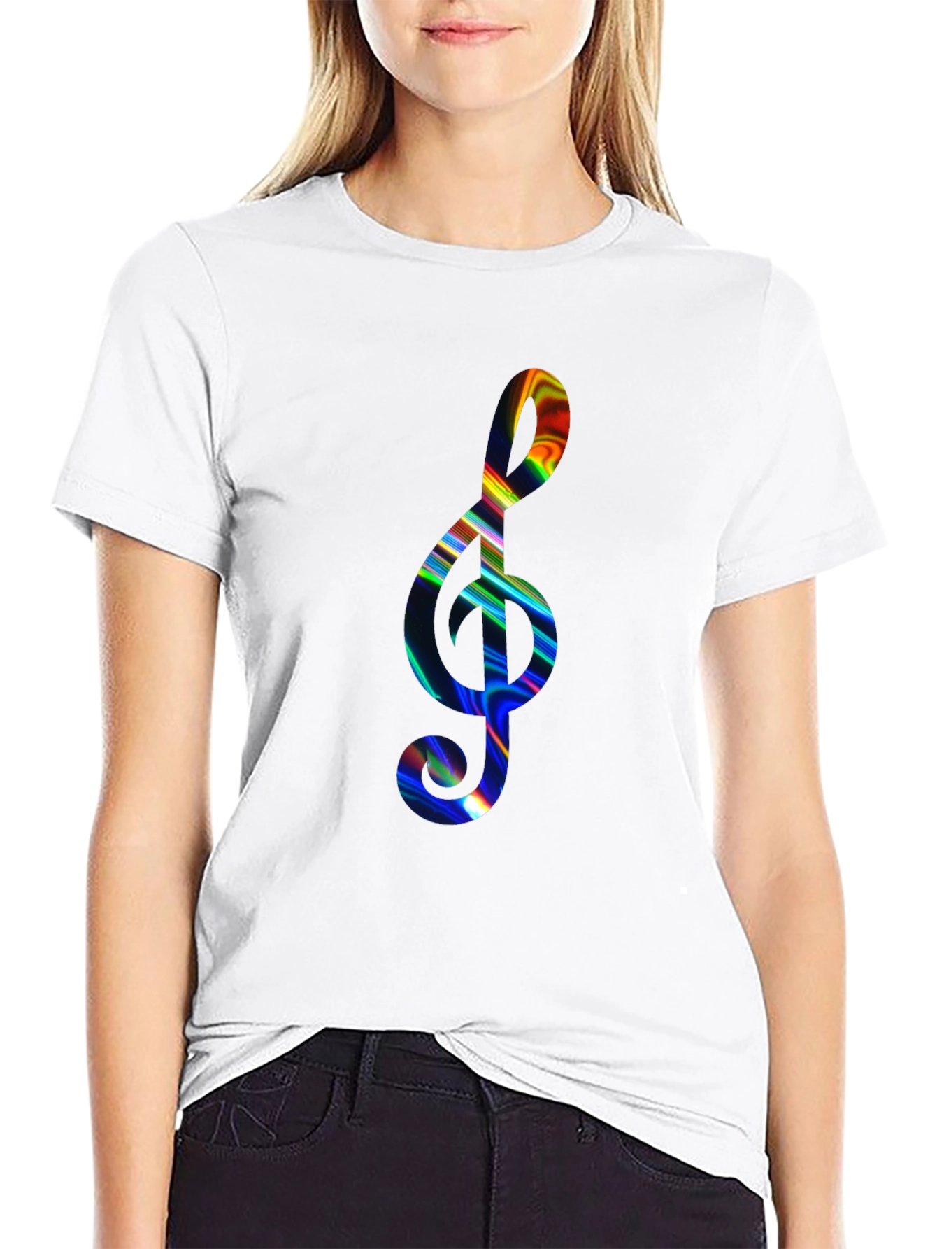 Rainbow Treble Clef Black T-Shirt