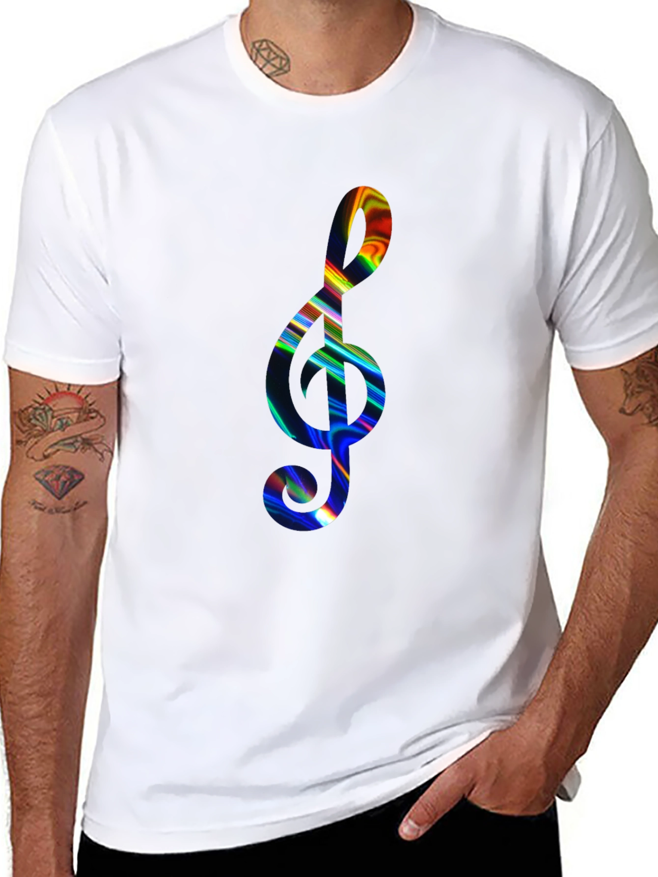 Rainbow Treble Clef Black T-Shirt