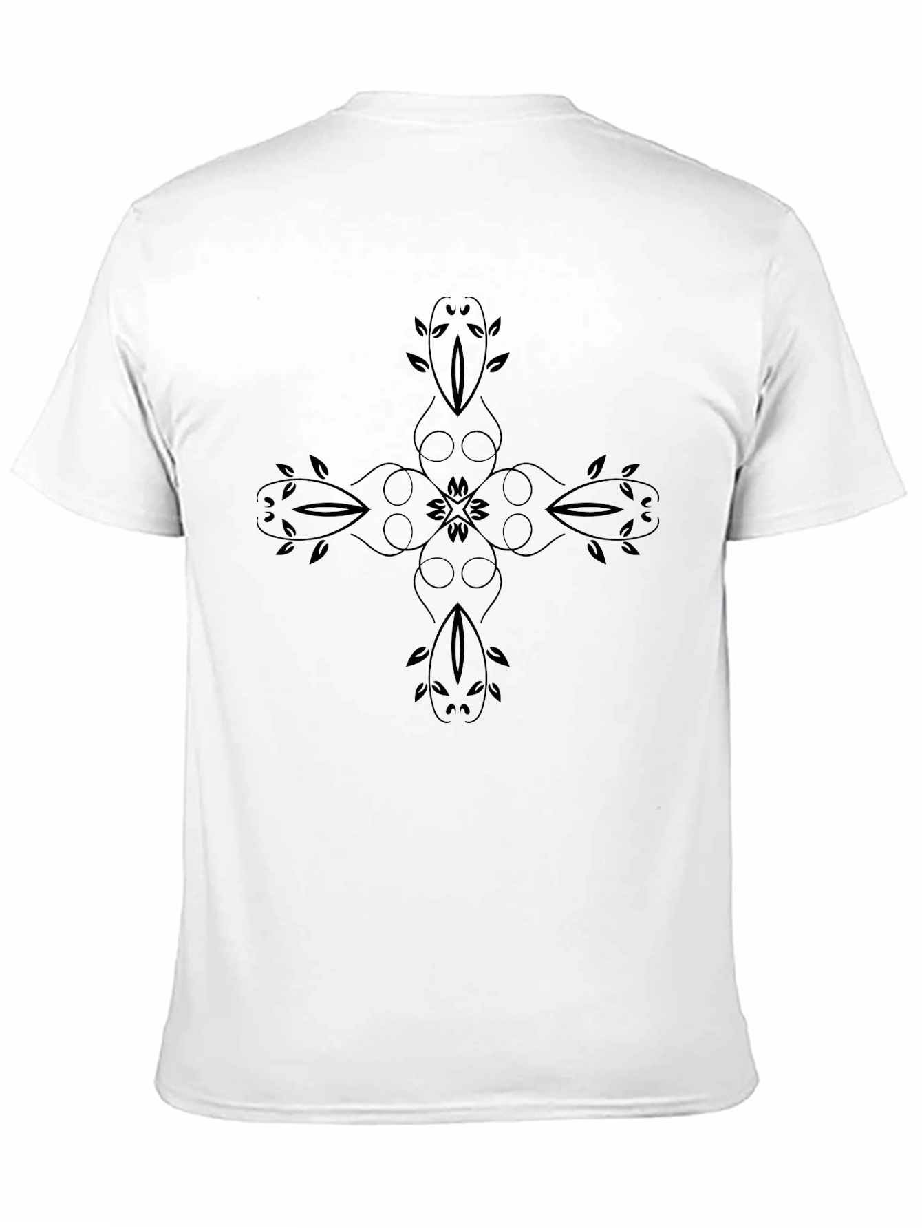 Mens Black T-Shirt with Floral Cross Design