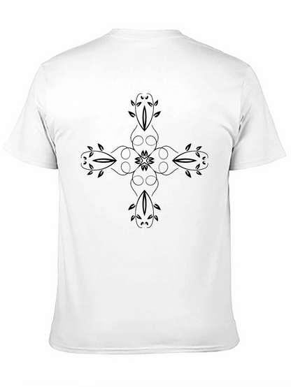 Mens Black T-Shirt with Floral Cross Design