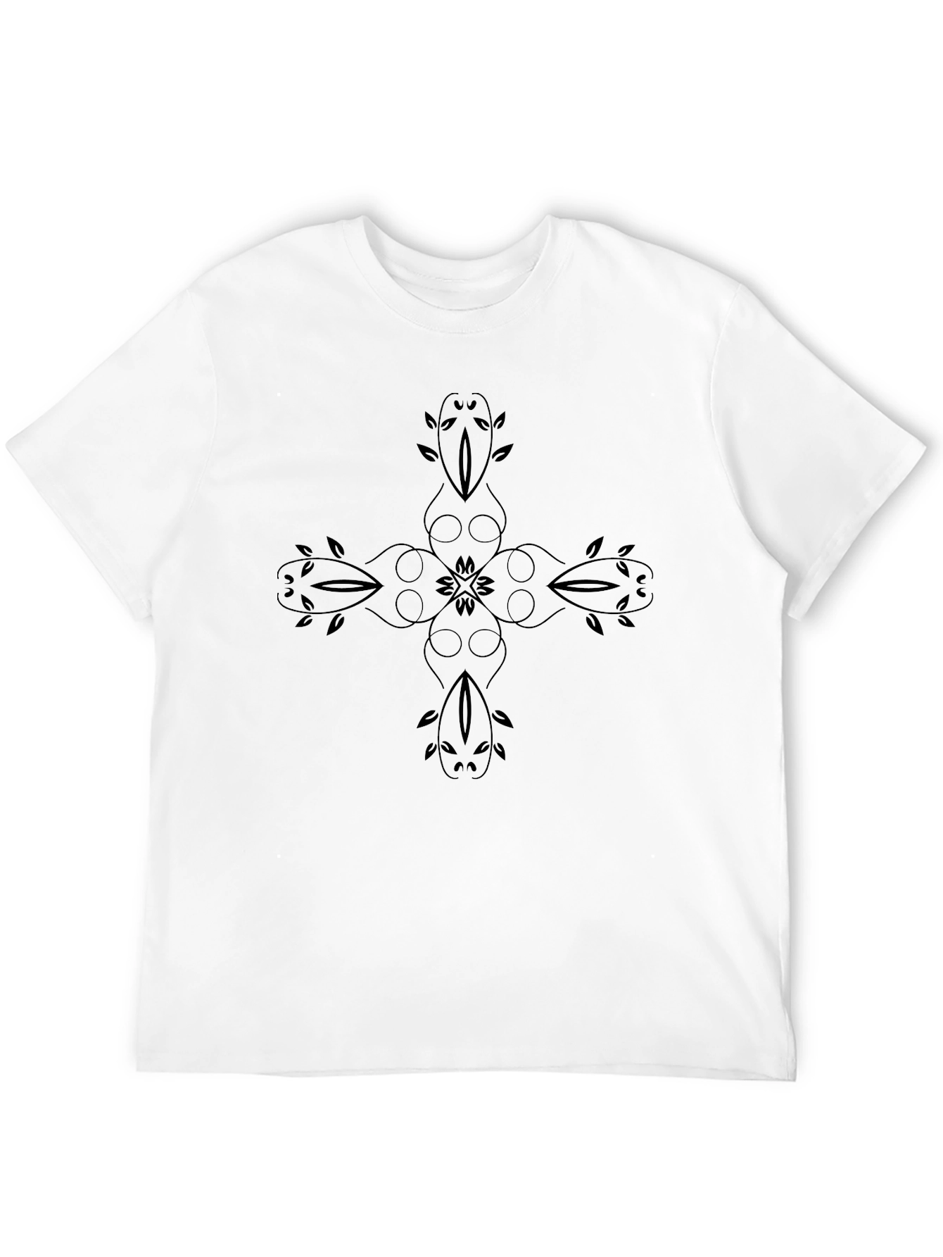 Mens Black T-Shirt with Floral Cross Design