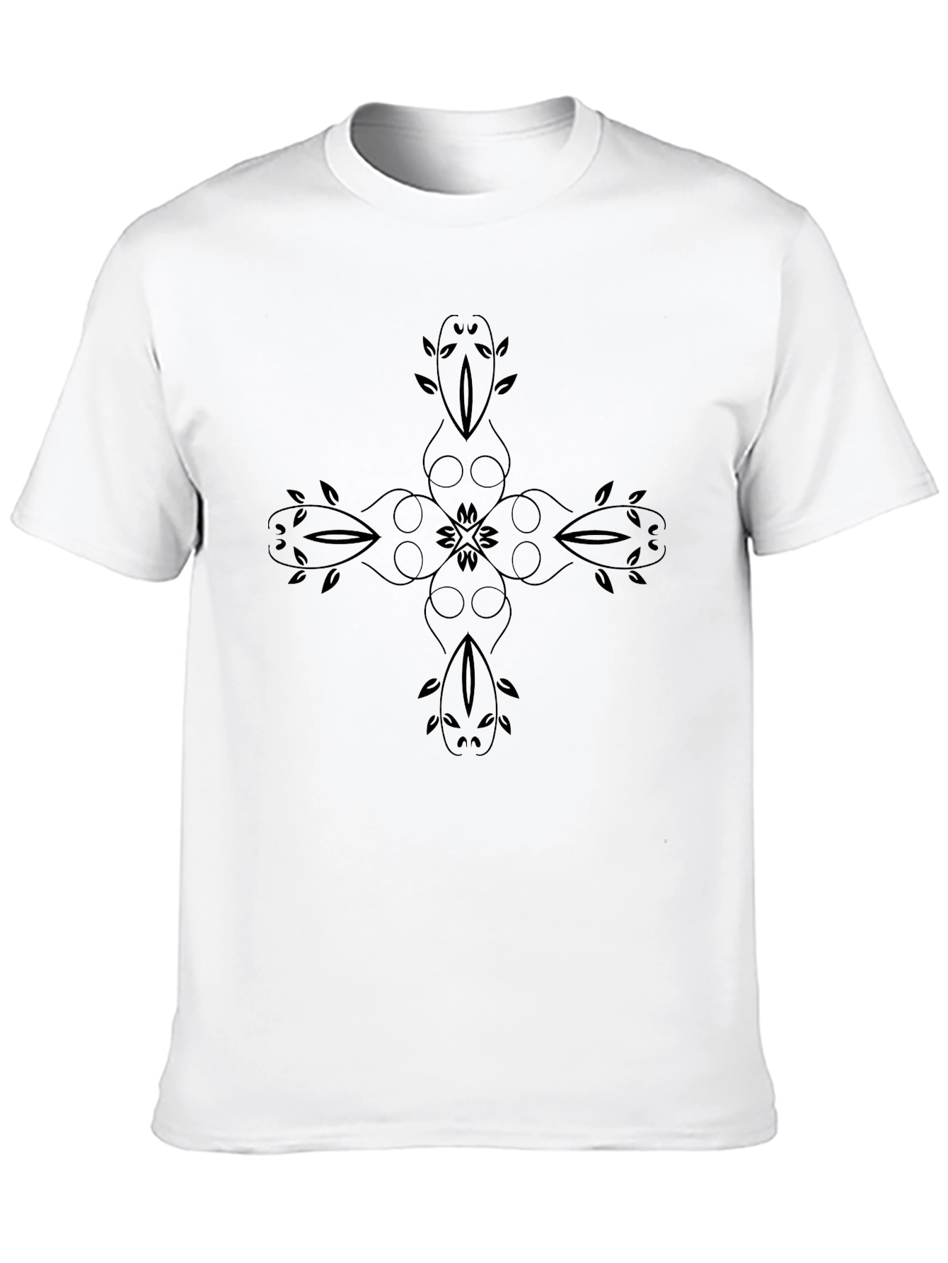 Mens Black T-Shirt with Floral Cross Design