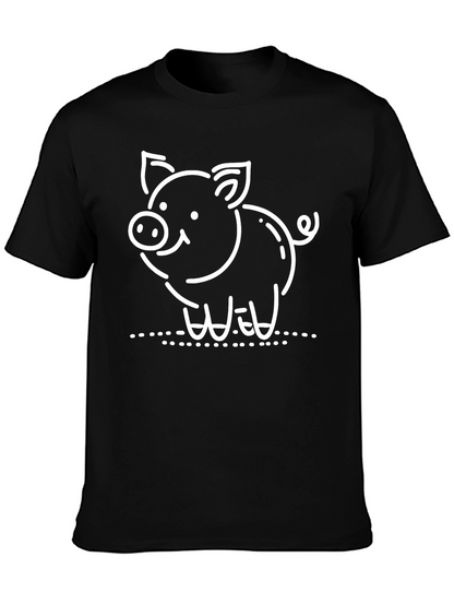Cute Pig Graphic Black T-Shirt