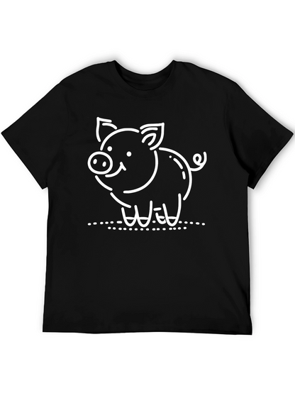 Cute Pig Graphic Black T-Shirt