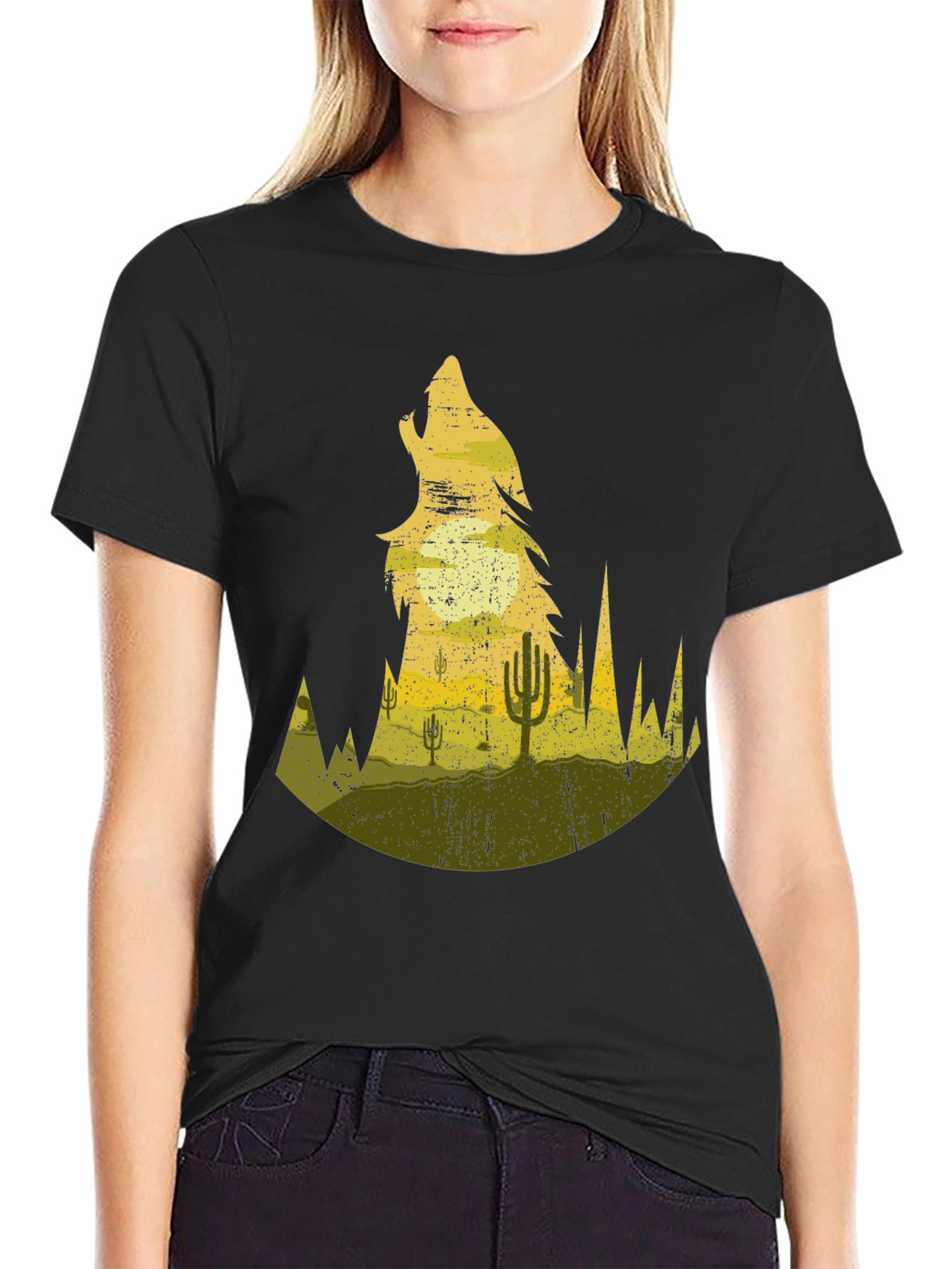 Wolf Desert Scene Graphic Tee