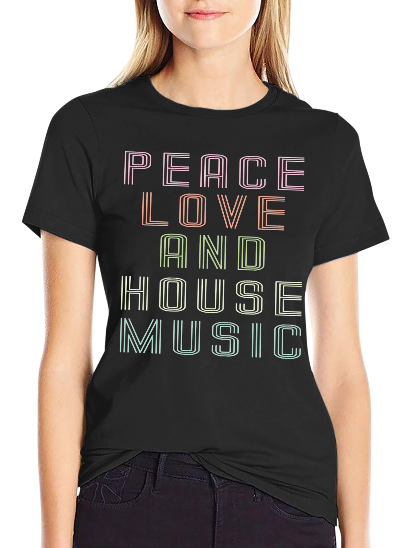Peace Love House Music Graphic T-Shirt