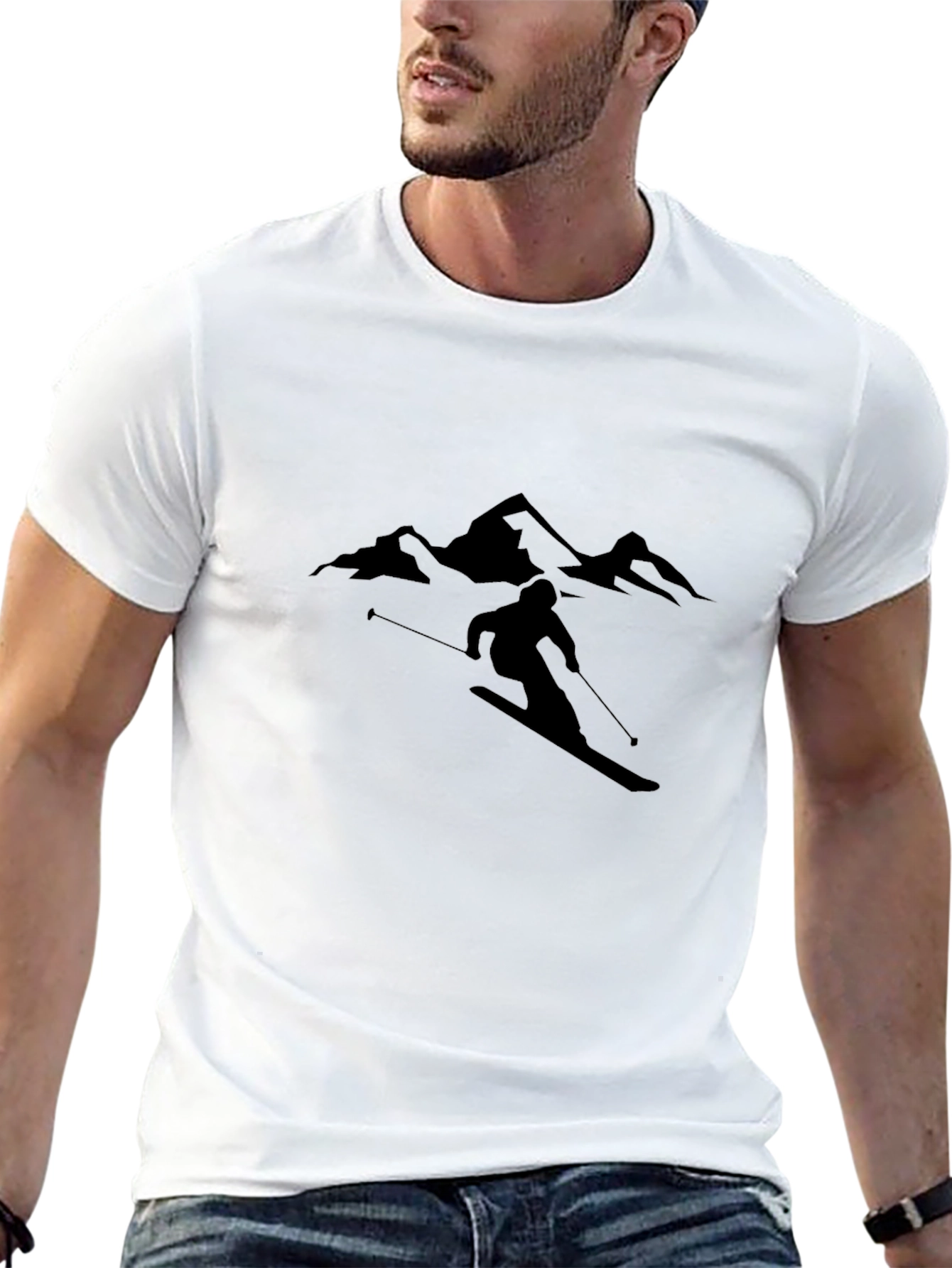 Skiing Silhouette Graphic Tee - Stylish Black T-Shirt