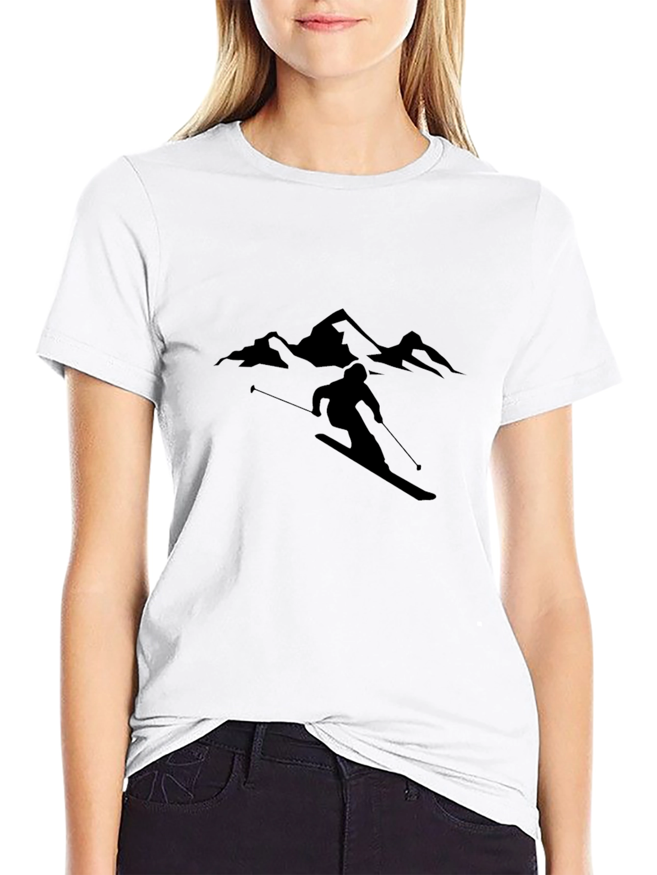 Skiing Silhouette Graphic Tee - Stylish Black T-Shirt