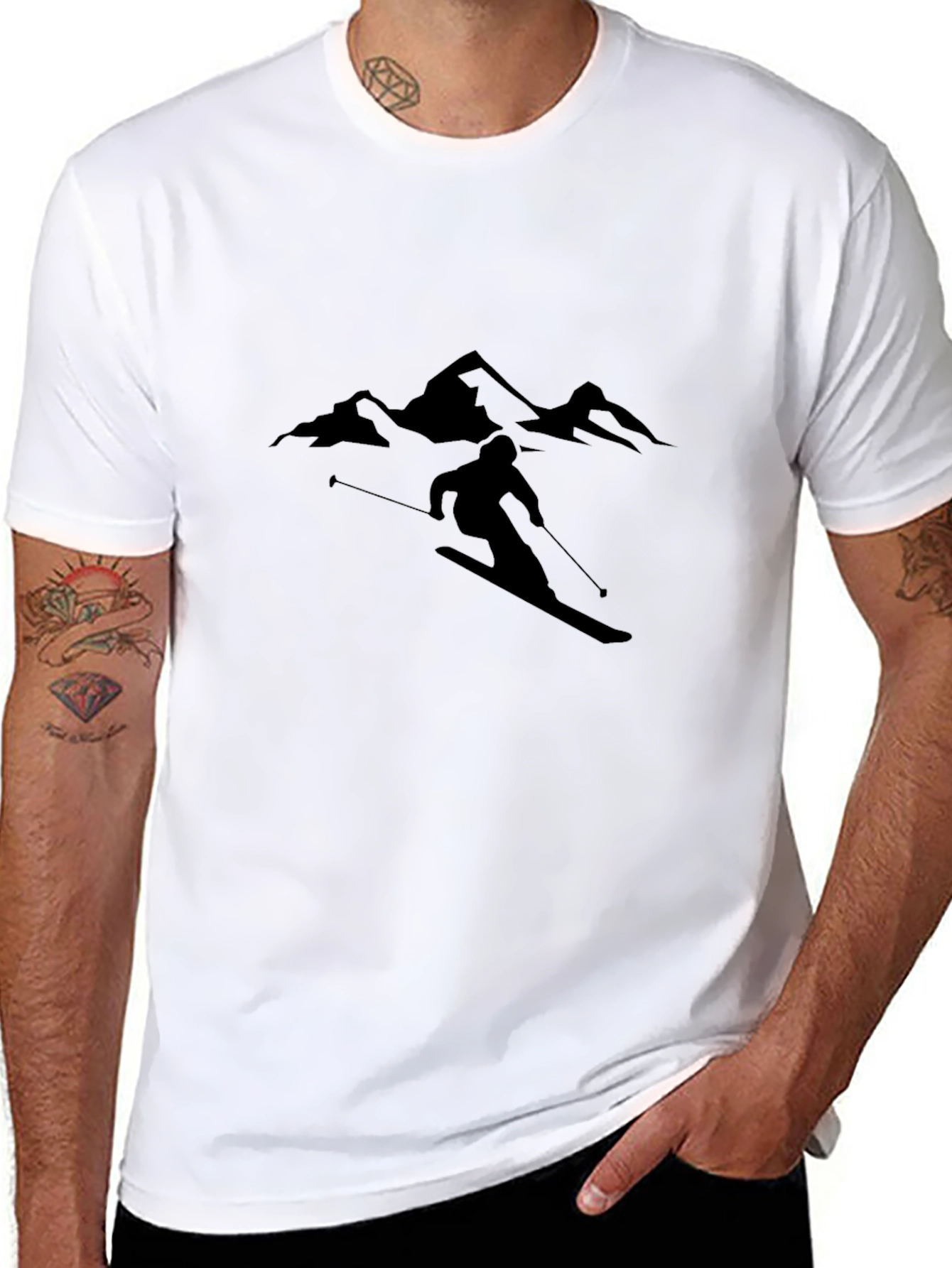 Skiing Silhouette Graphic Tee - Stylish Black T-Shirt