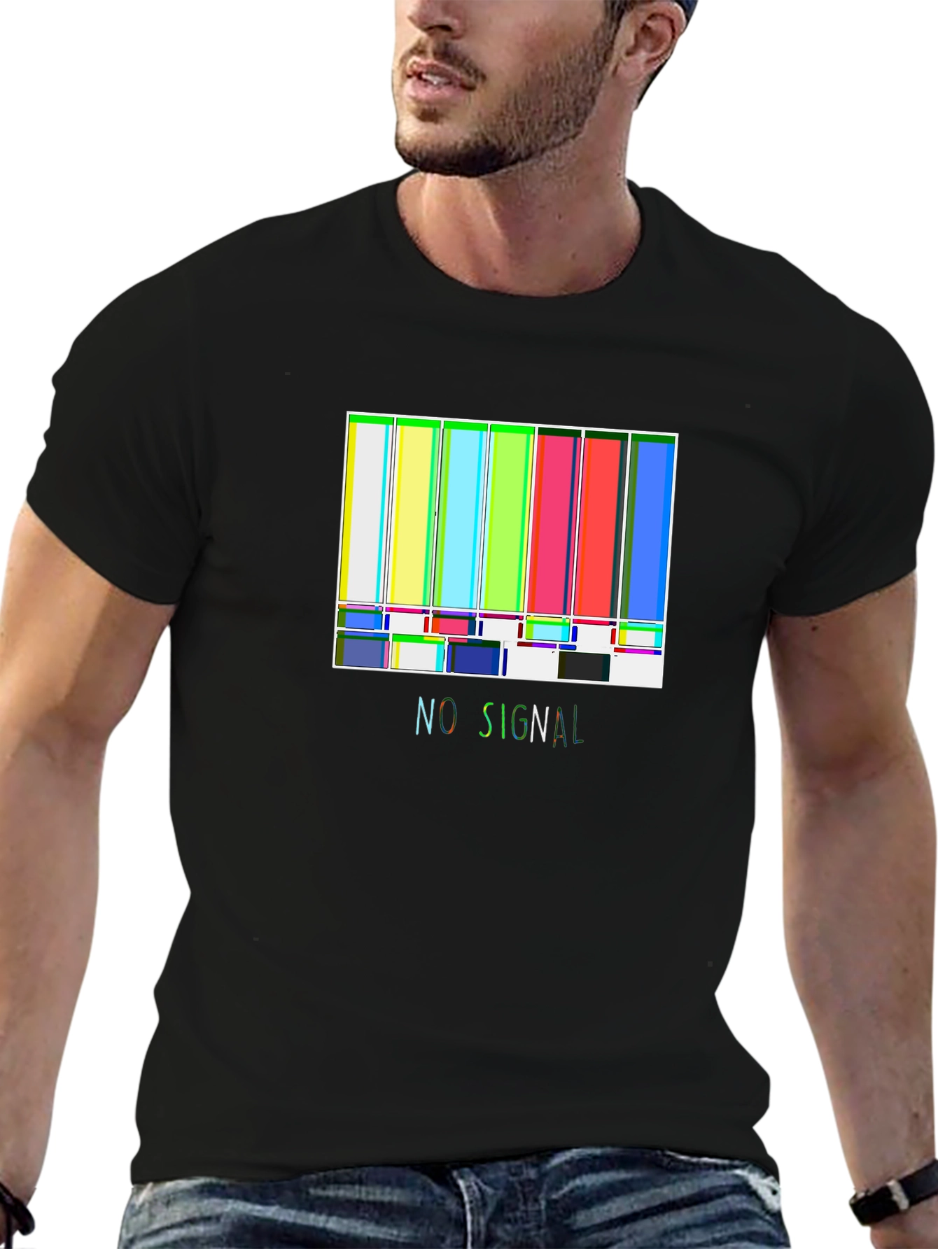 No Signal Retro TV Test Pattern Black T-Shirt