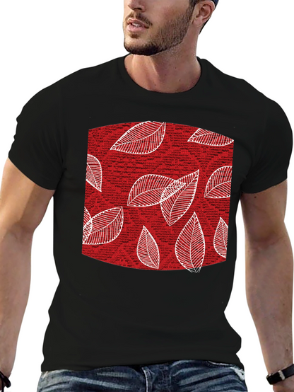 Leaf Pattern Tee - Stylish Mens Black Cotton T-Shirt