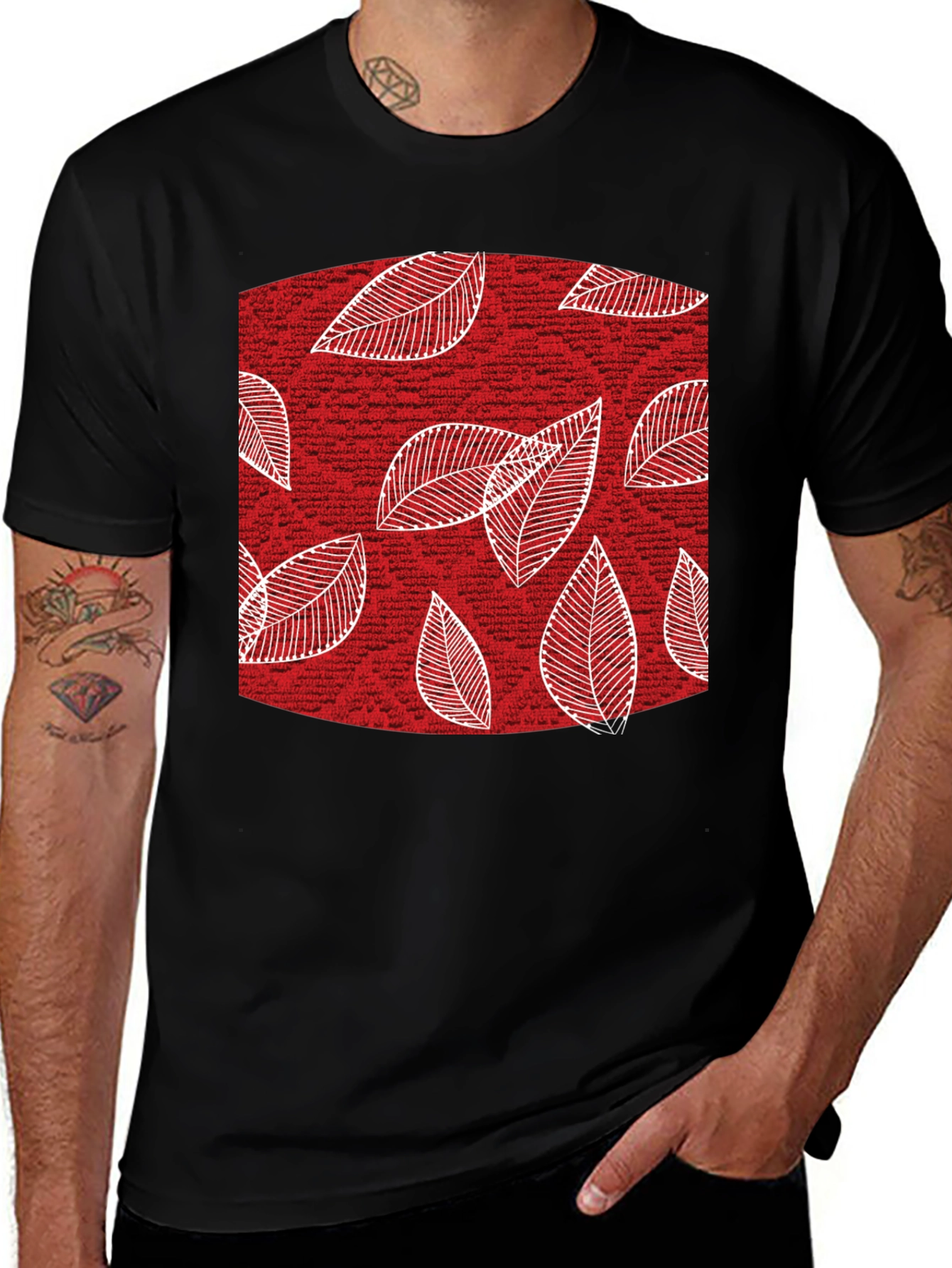 Leaf Pattern Tee - Stylish Mens Black Cotton T-Shirt