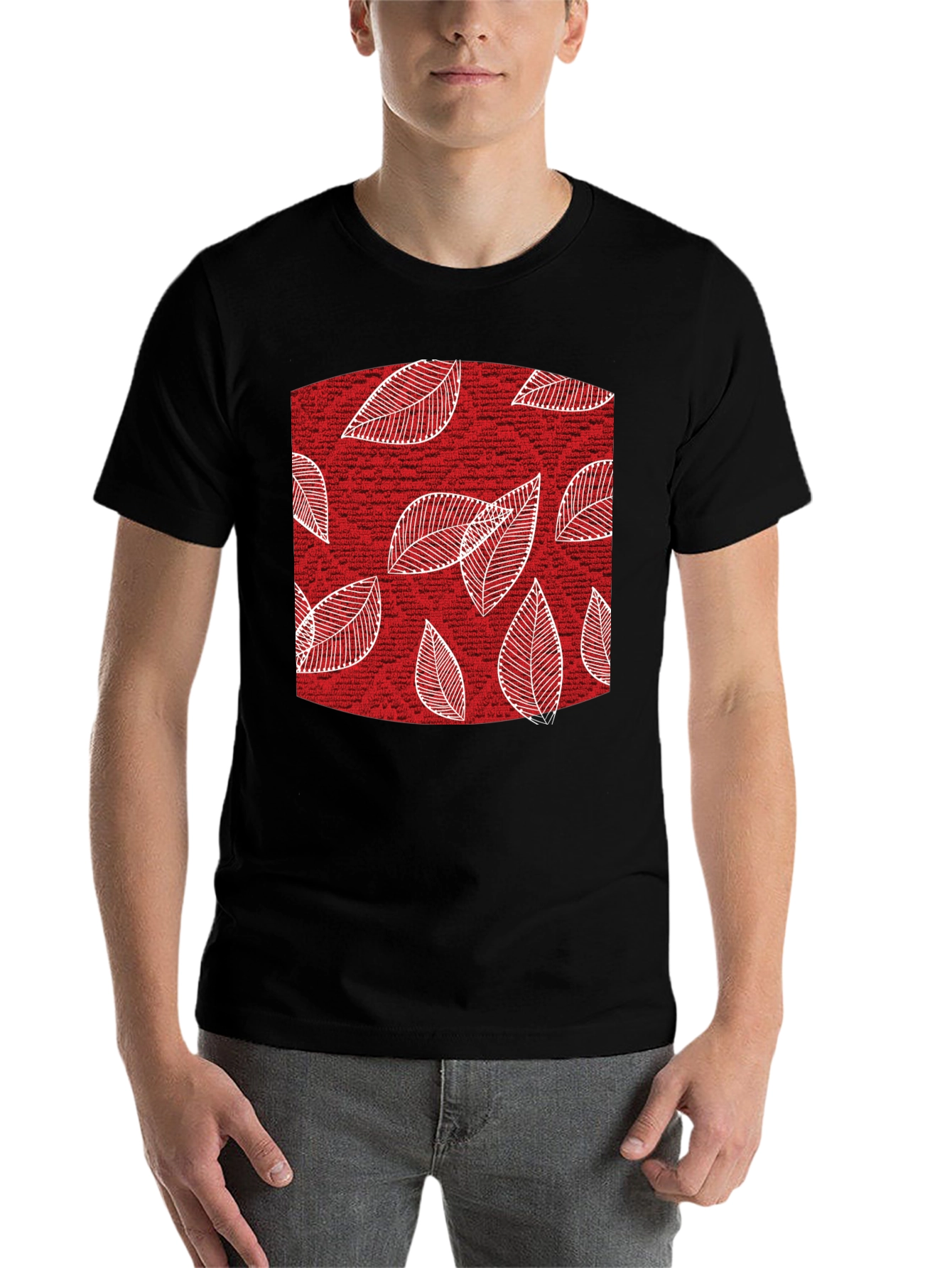 Leaf Pattern Tee - Stylish Mens Black Cotton T-Shirt