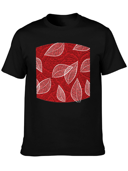 Leaf Pattern Tee - Stylish Mens Black Cotton T-Shirt