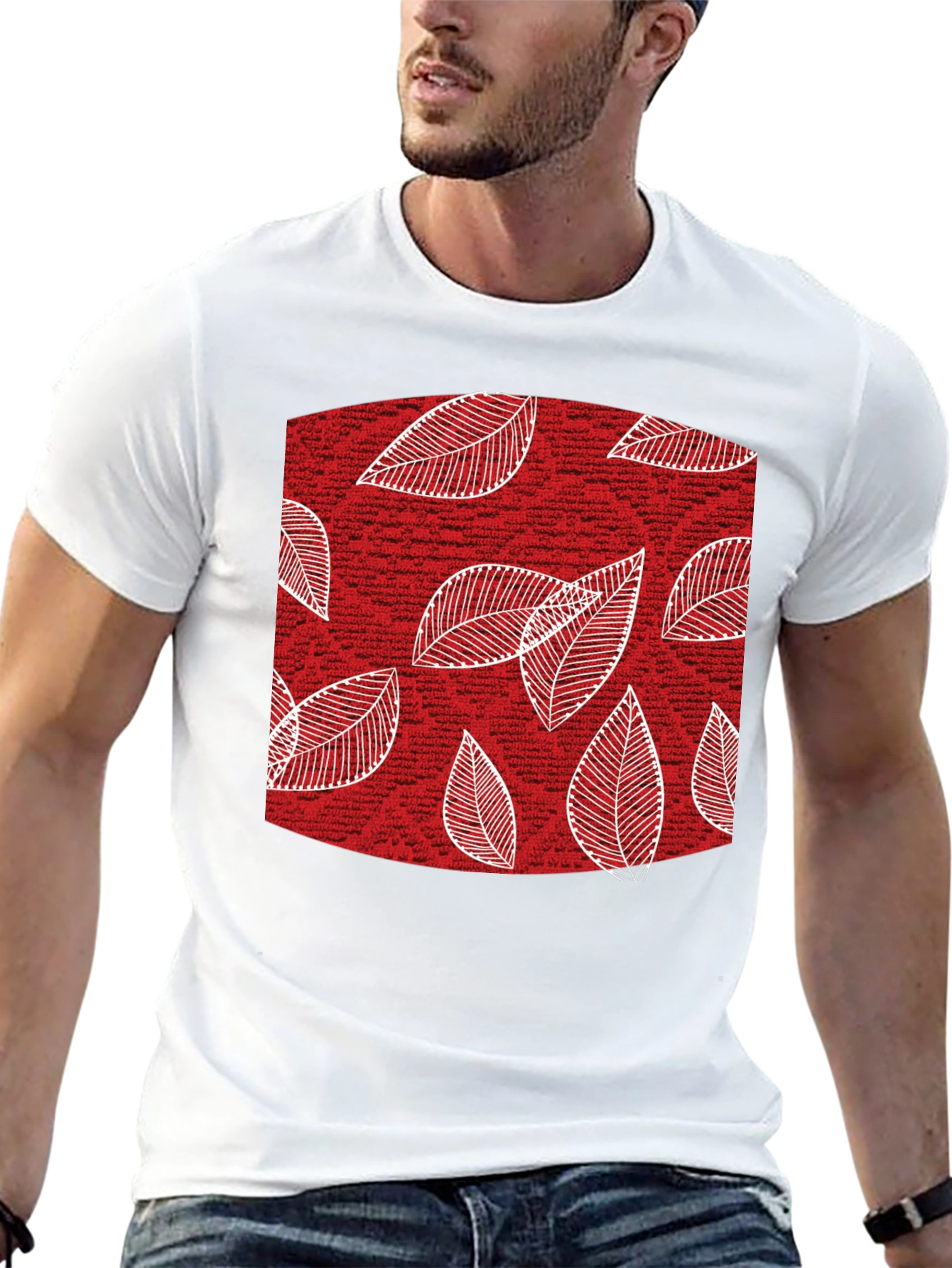 Leaf Pattern Tee - Stylish Mens Black Cotton T-Shirt