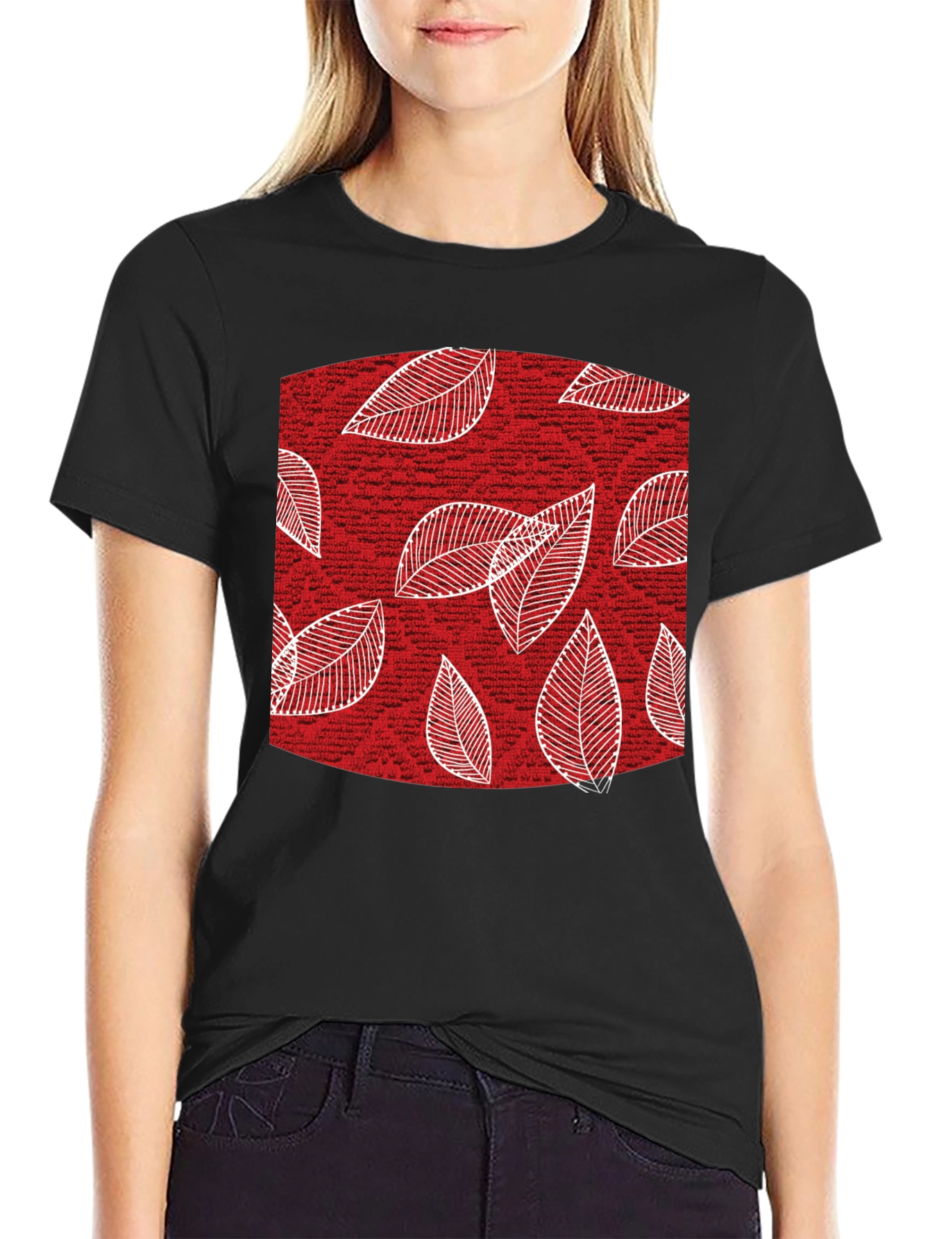 Leaf Pattern Tee - Stylish Mens Black Cotton T-Shirt