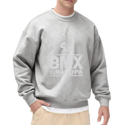 Crewneck Sweatshirt "BMX Grandpa" Graphic - Casual Oversized Long-Sleeve Pullover, Retro BMX Statement Top for Men