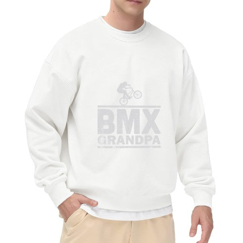 Crewneck Sweatshirt "BMX Grandpa" Graphic - Casual Oversized Long-Sleeve Pullover, Retro BMX Statement Top for Men