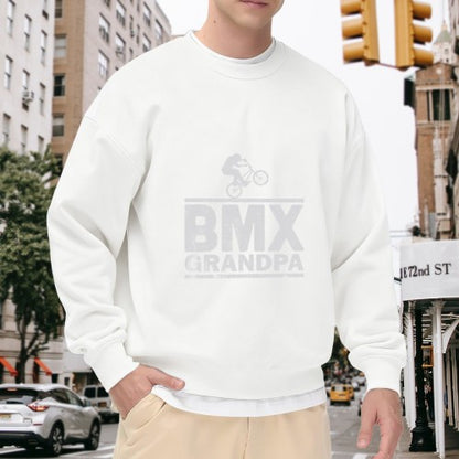 Crewneck Sweatshirt "BMX Grandpa" Graphic - Casual Oversized Long-Sleeve Pullover, Retro BMX Statement Top for Men