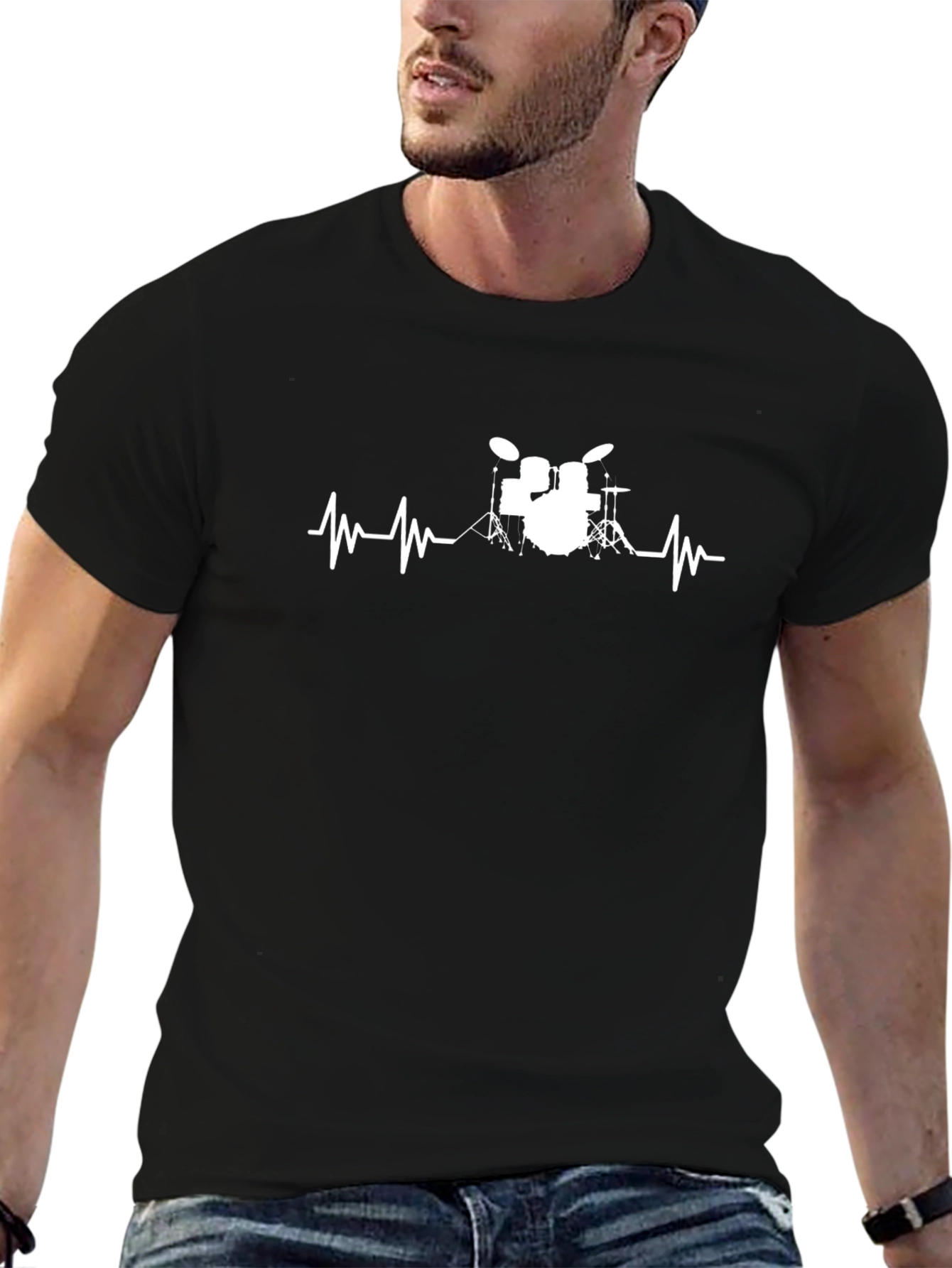 Drum Heartbeat Black T-Shirt - Musician Tee