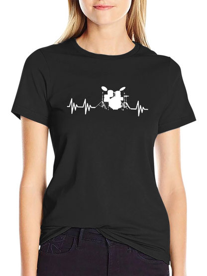 Drum Heartbeat Black T-Shirt - Musician Tee