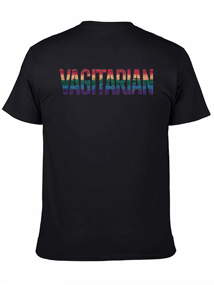 Vagitarian Pride Tee - Rainbow Letters Black Cotton