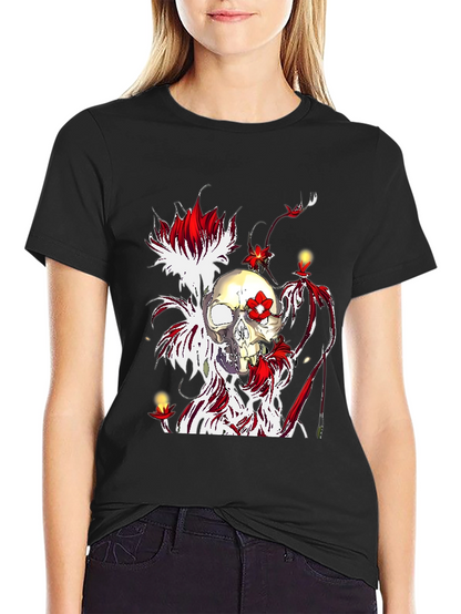 Skull & Flowers Graphic Tee - Unique Design
