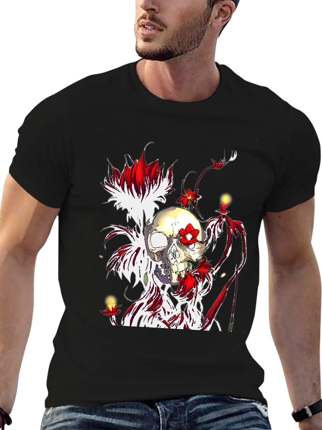 Skull & Flowers Graphic Tee - Unique Design