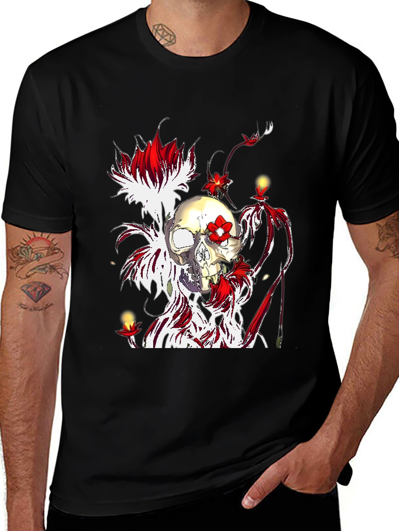 Skull & Flowers Graphic Tee - Unique Design
