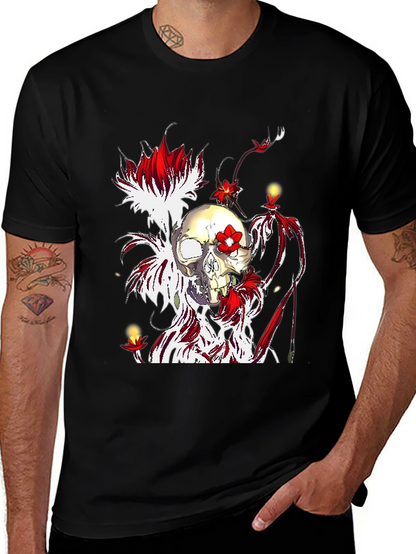 Skull & Flowers Graphic Tee - Unique Design