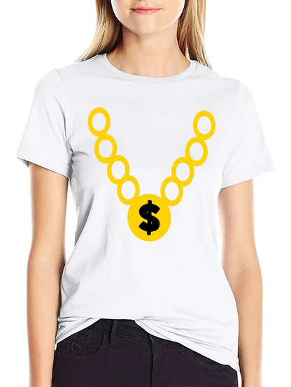 Black T-Shirt with Gold Chain and Dollar Sign