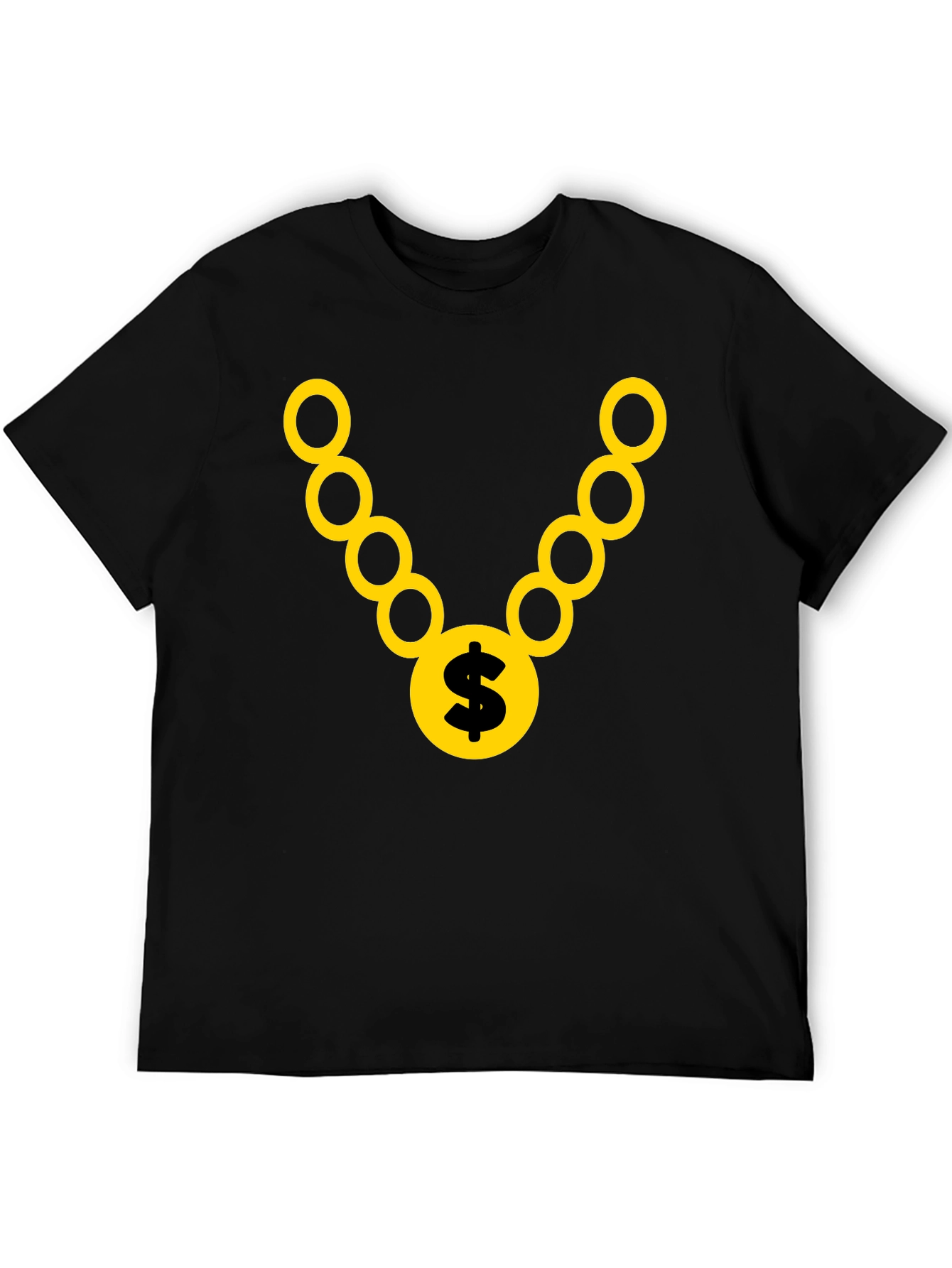 Black T-Shirt with Gold Chain and Dollar Sign