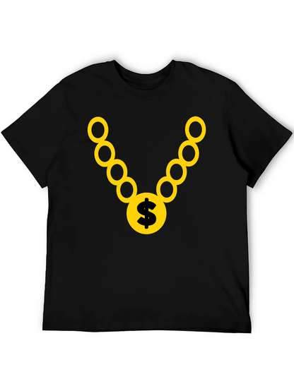 Black T-Shirt with Gold Chain and Dollar Sign