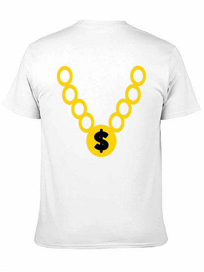 Black T-Shirt with Gold Chain and Dollar Sign