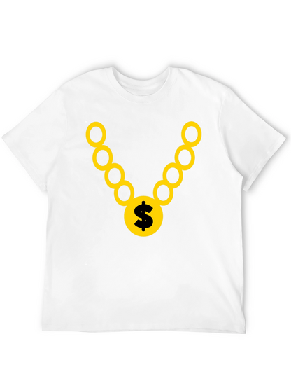 Black T-Shirt with Gold Chain and Dollar Sign