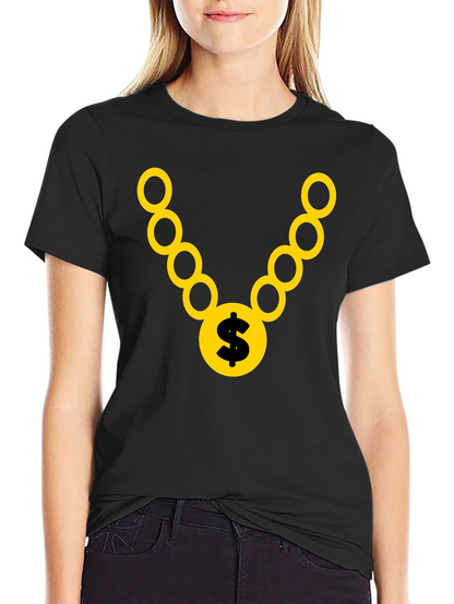 Black T-Shirt with Gold Chain and Dollar Sign