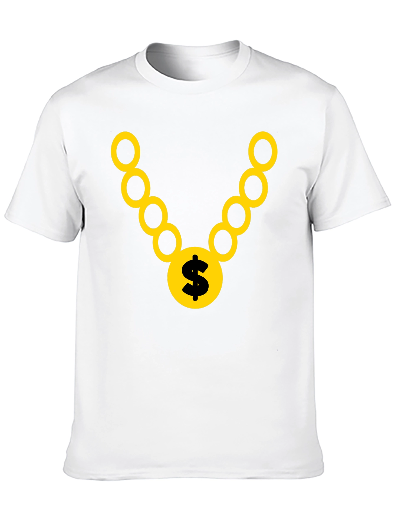 Black T-Shirt with Gold Chain and Dollar Sign
