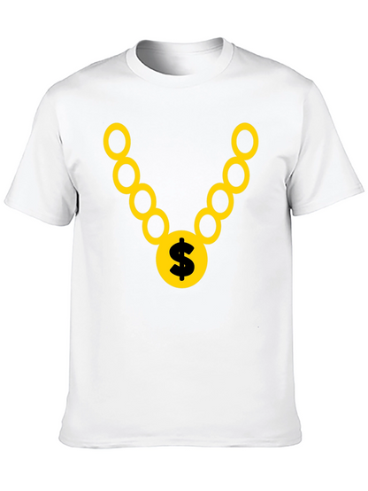 Black T-Shirt with Gold Chain and Dollar Sign