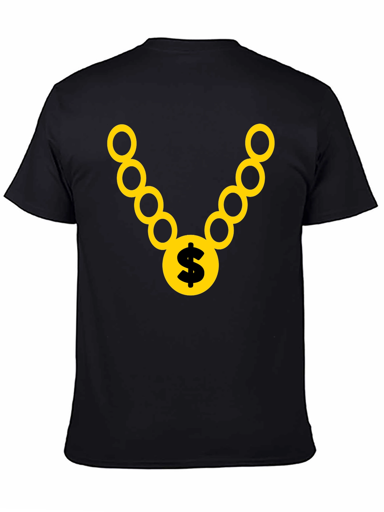 Black T-Shirt with Gold Chain and Dollar Sign